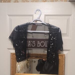 Black Sequin Sheer Bolero
